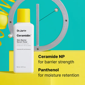 Dr.Jart+ ingredient label close-up showing ceramide and panthenol for barrier support