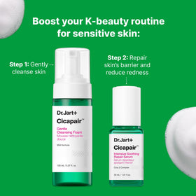 Dr.Jart+ Cicapair bottle beside moisturizer suggesting a gentle skincare routine