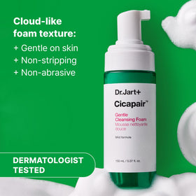 Dr.Jart+ Cicapair foam on face during rinse showing soothing makeup removal