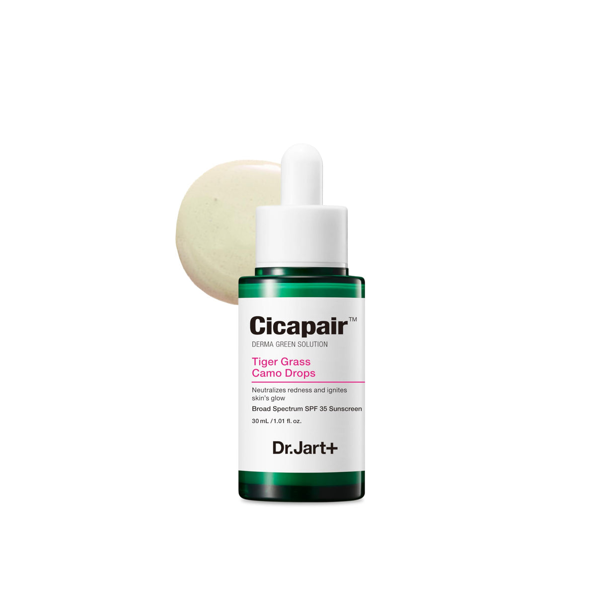 Dr.Jart+ bottle front packaging showing product and SPF benefit