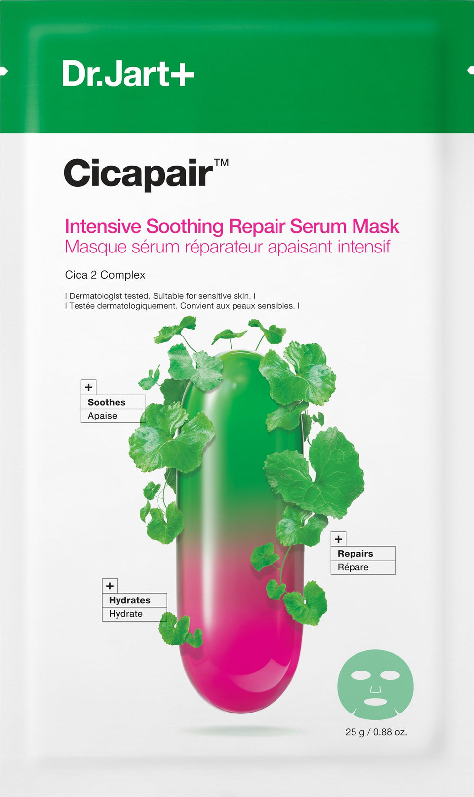 Dr.Jart+ front packaging showing single mask sachet and calming benefits
