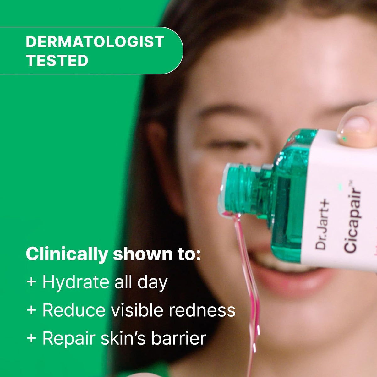 Dr.Jart+ liquid texture close-up illustrating lightweight, non-greasy finish