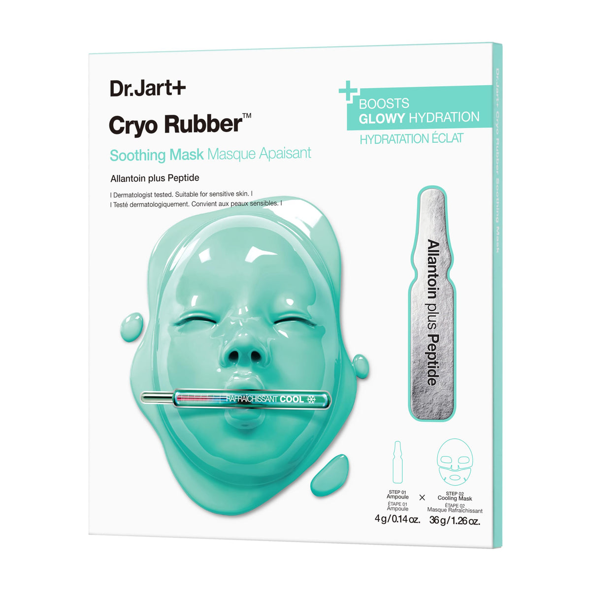 Dr.Jart+ front packaging showing the two-step cryo rubber kit and benefits