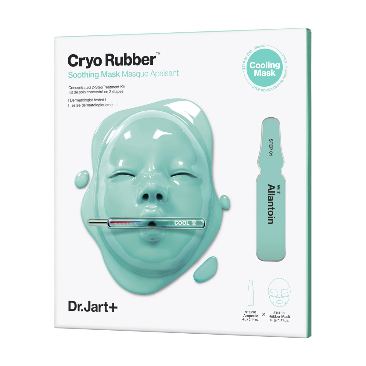 Dr.Jart+ front packaging showing travel-size single mask and benefits