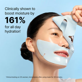 Woman wearing Dr.Jart+ Cryo Rubber mask demonstrating cooling relief