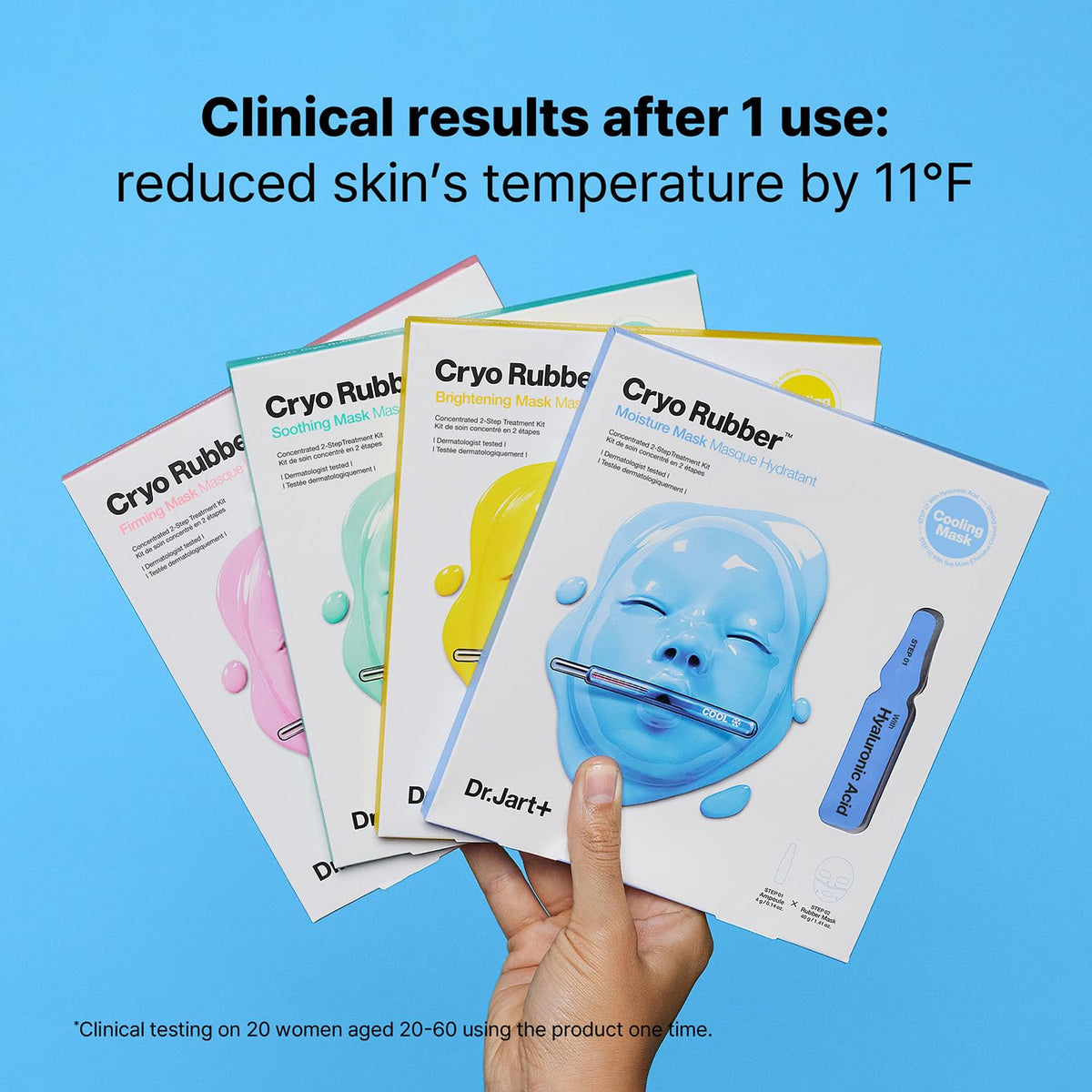 Dr.Jart+ mask held in hand showing compact travel-friendly size