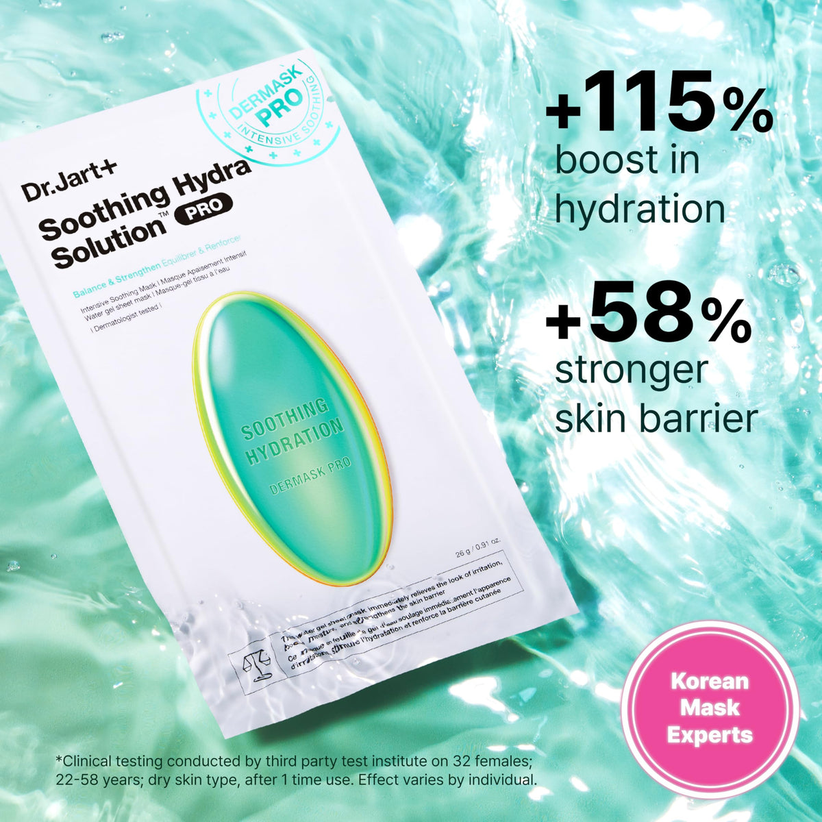 Dr.Jart+ mask in use on woman showing calming effect and even fit