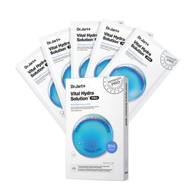 Dr.Jart+ pack front view showing five sheet masks and hydrating benefits