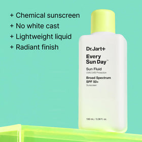 Dr.Jart+ dispensing fluid sunscreen from tube demonstrating controlled application