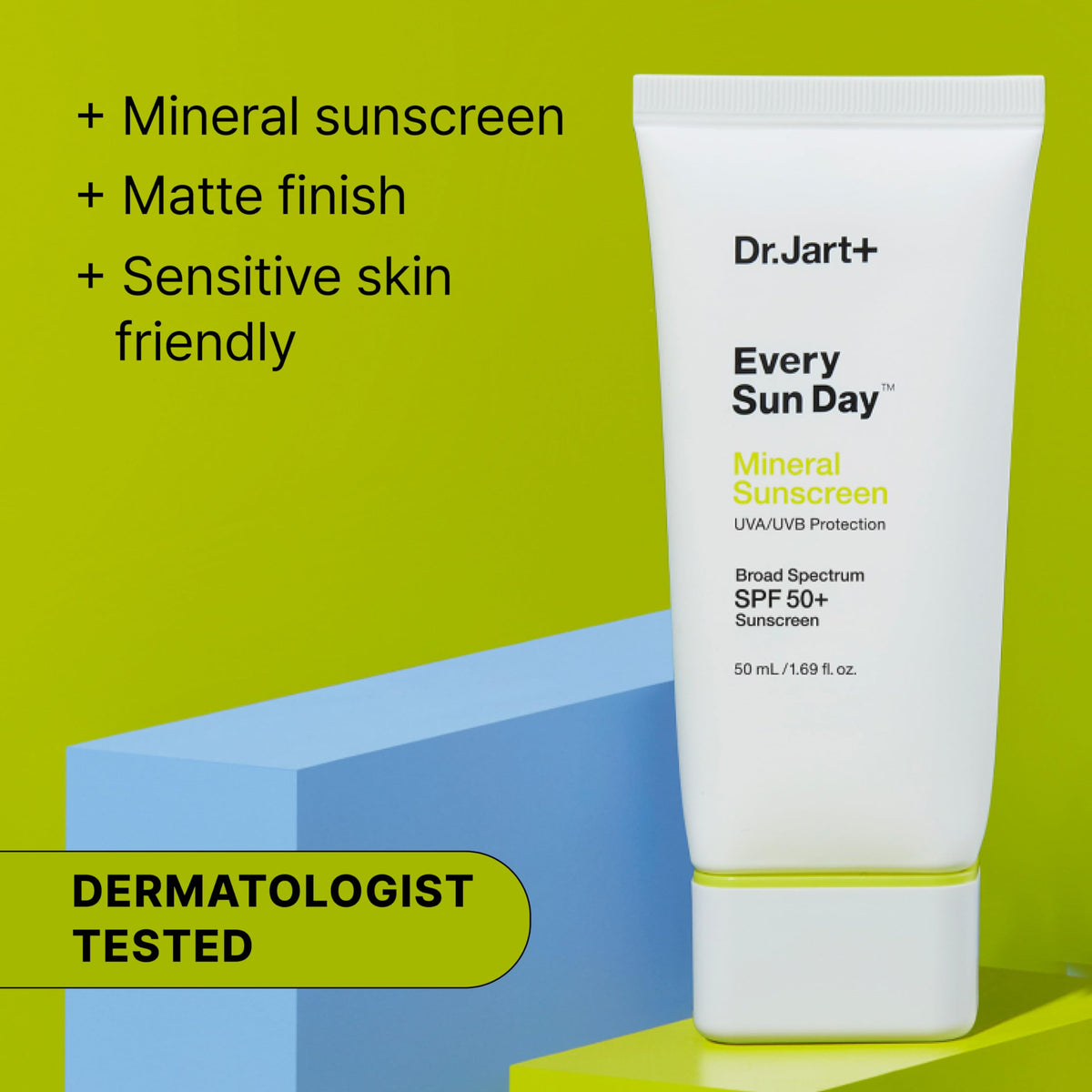 Dr.Jart+ texture close-up revealing matte, lightweight zinc oxide finish for comfortable wear