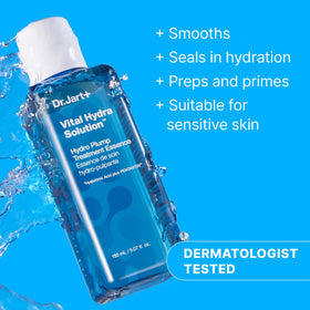 Dr.Jart+ bottle label detail highlighting ingredients and clinical hydration benefits