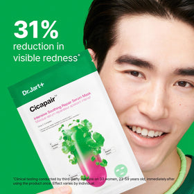 Dr.Jart+ mask next to hand showing scale and easy application benefit