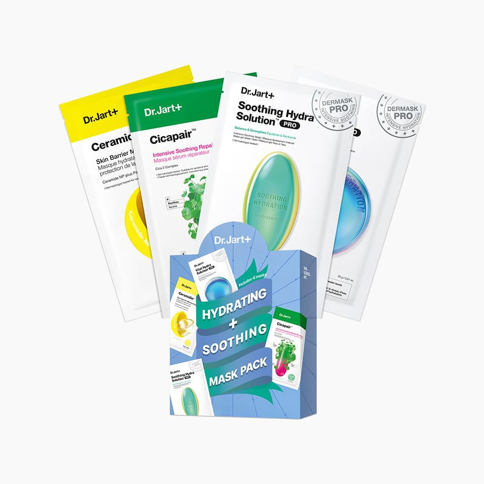 Dr.Jart+ front packaging showing the four-mask value set and benefits