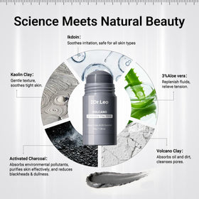 Dr.Leo clay texture close-up revealing smooth volcanic mud blend benefit