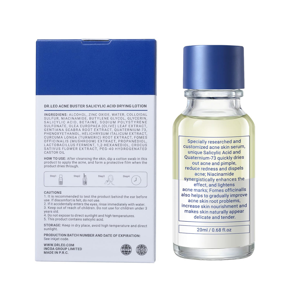 Dr.Leo label and directions close-up explaining separation and application steps