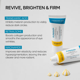Model applying Dr.Melaxin under-eye cream for quick daily routine benefit