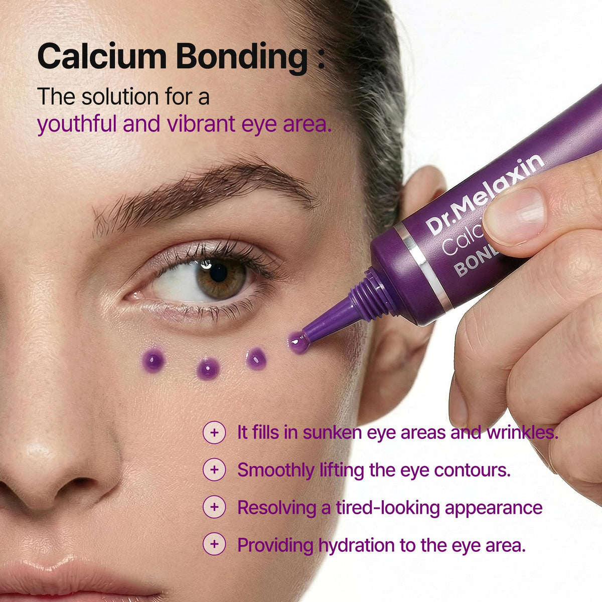 Dr.Melaxin applicator tip detail for precise under-eye application and reduced waste