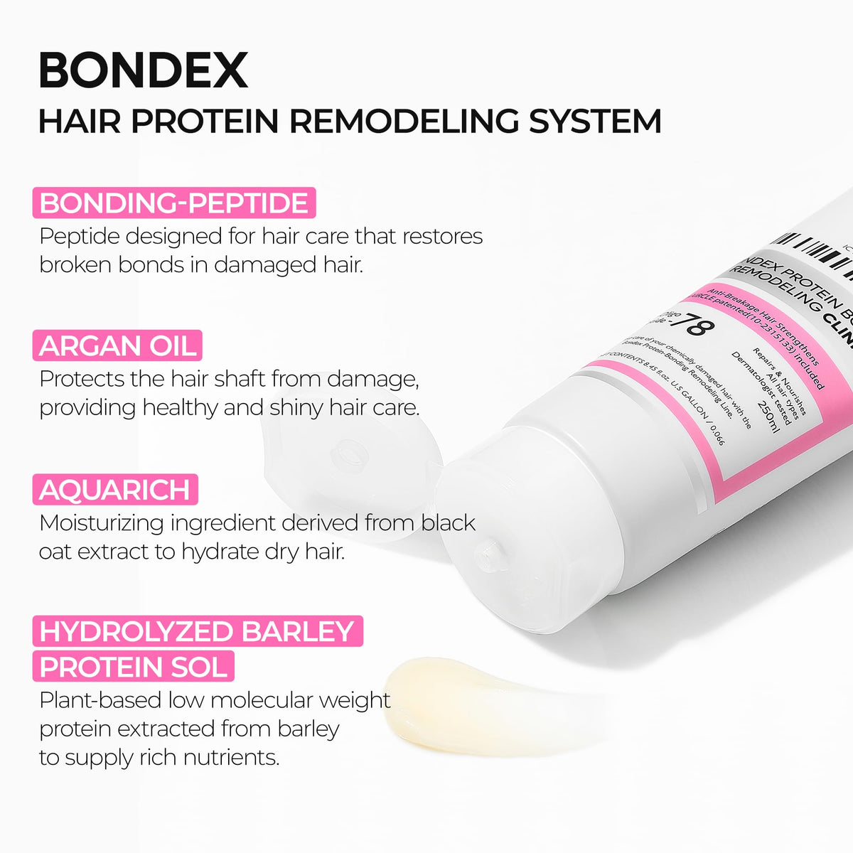 Dr.Melaxin label ingredient panel highlighting Bonding Peptide-78 benefits