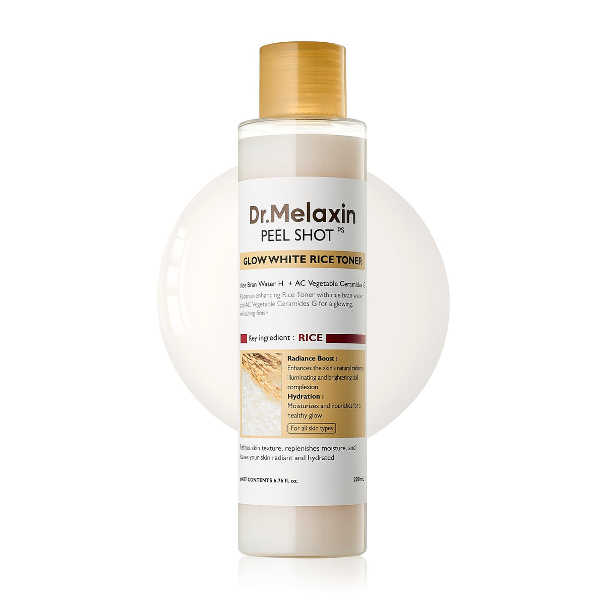 Dr.Melaxin bottle front view showcasing a hydrating glow effect