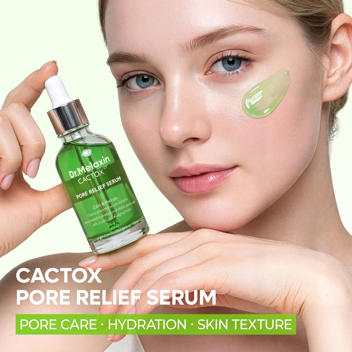 Dr.Melaxin serum texture on skin demonstrating fast-absorbing hydration