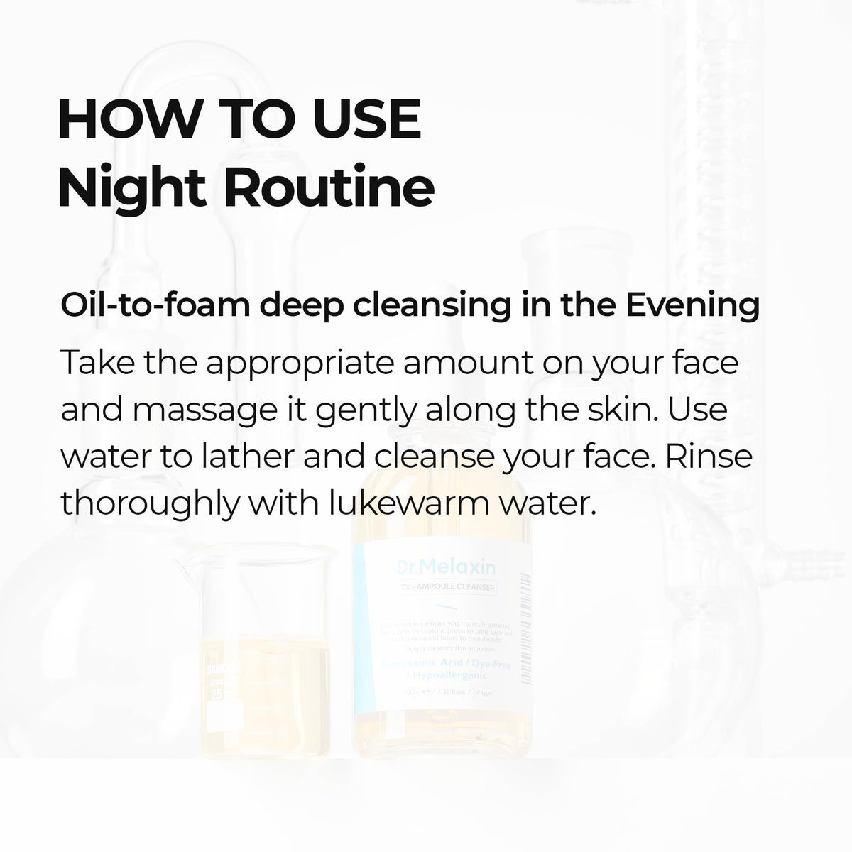 Dr.Melaxin cleanser in use removing makeup for gentle, effective cleanse