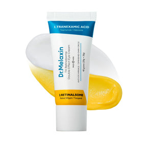 Dr.Melaxin dual-chamber front packaging showing product and benefits
