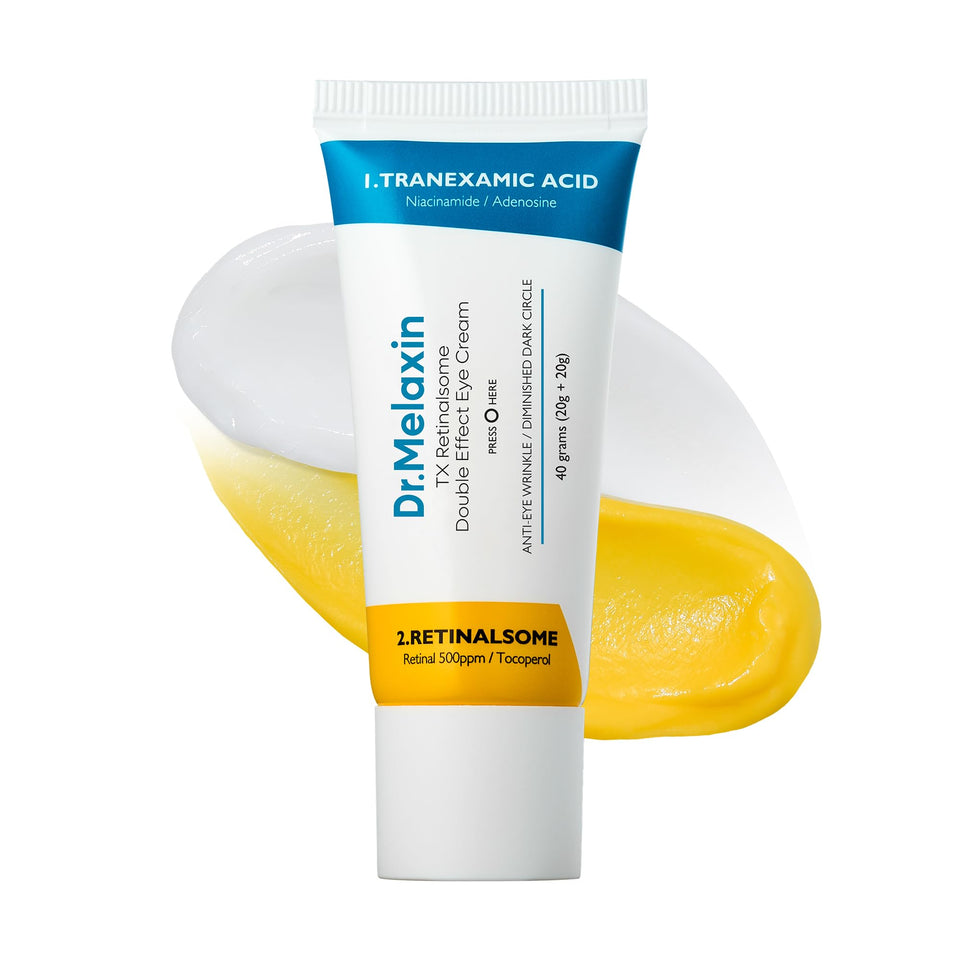 Dr.Melaxin dual-chamber front packaging showing product and benefits