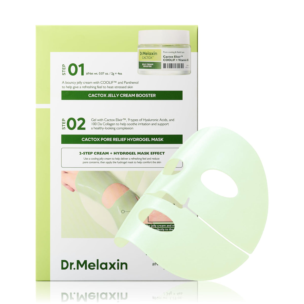 Dr.Melaxin front packaging showing four gel masks and cooling benefits