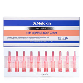 Dr.Melaxin front packaging of neck tightening ampoules showing the box and vials for clear benefits