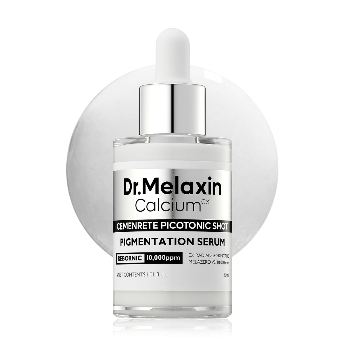 Dr.Melaxin front packaging showing Picotonic Shot serum and benefits