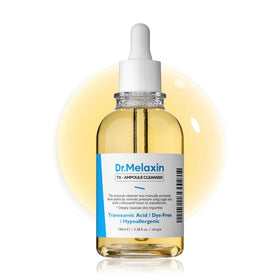 Dr.Melaxin front packaging showing cleanser benefits and elegant bottle