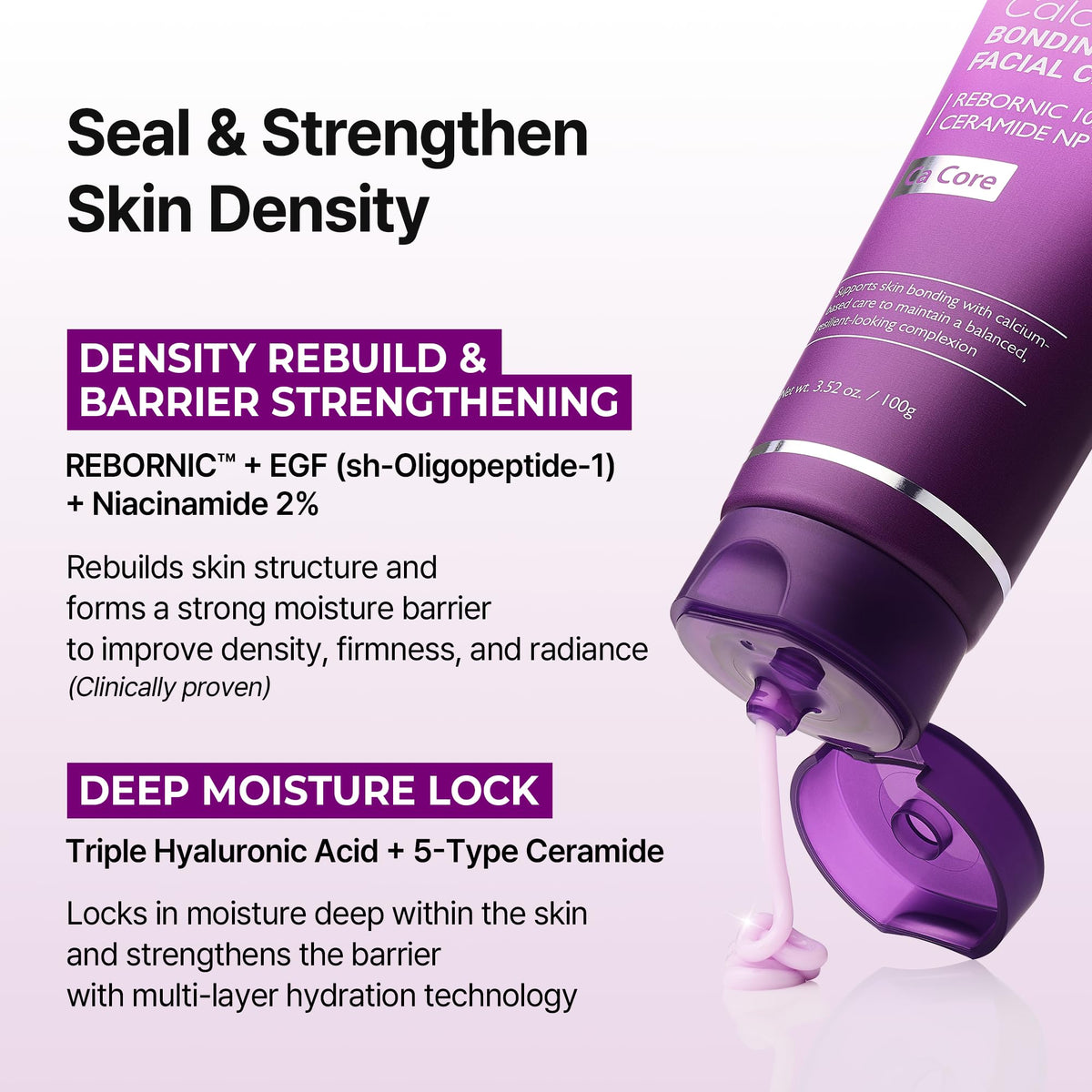 Dr.Melaxin ingredient label highlighting REBORNIC and EGF efficacy benefits