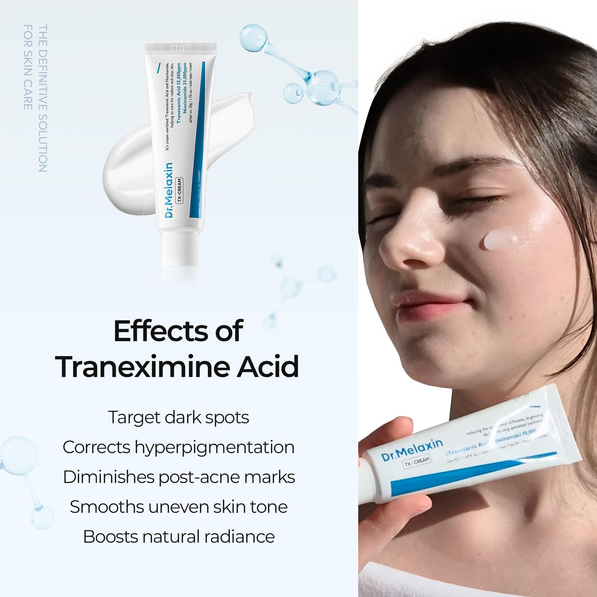 Dr.Melaxin ingredient label focused on tranexamic acid benefits