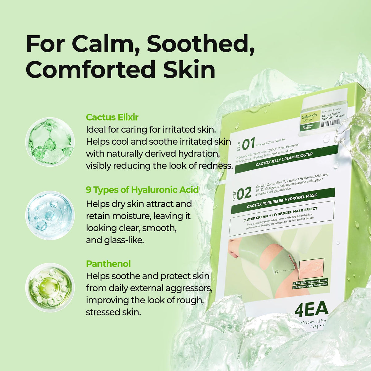 Dr.Melaxin mask applied to face demonstrating cooling and de-puffing