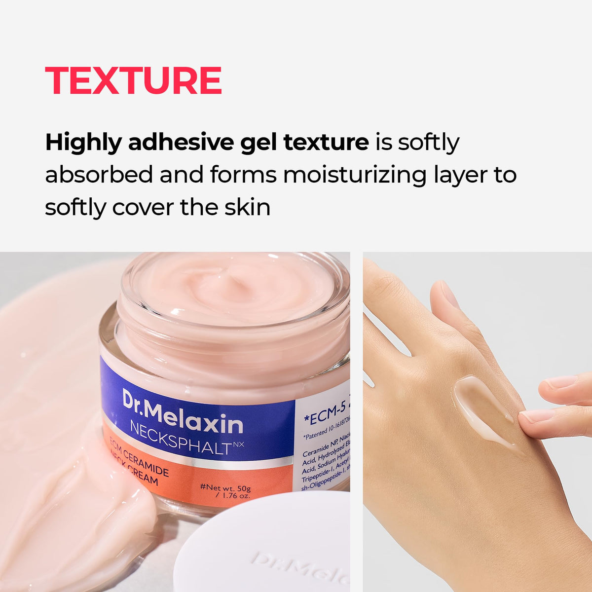 Dr.Melaxin applied on neck demonstrating lifting technique and benefit