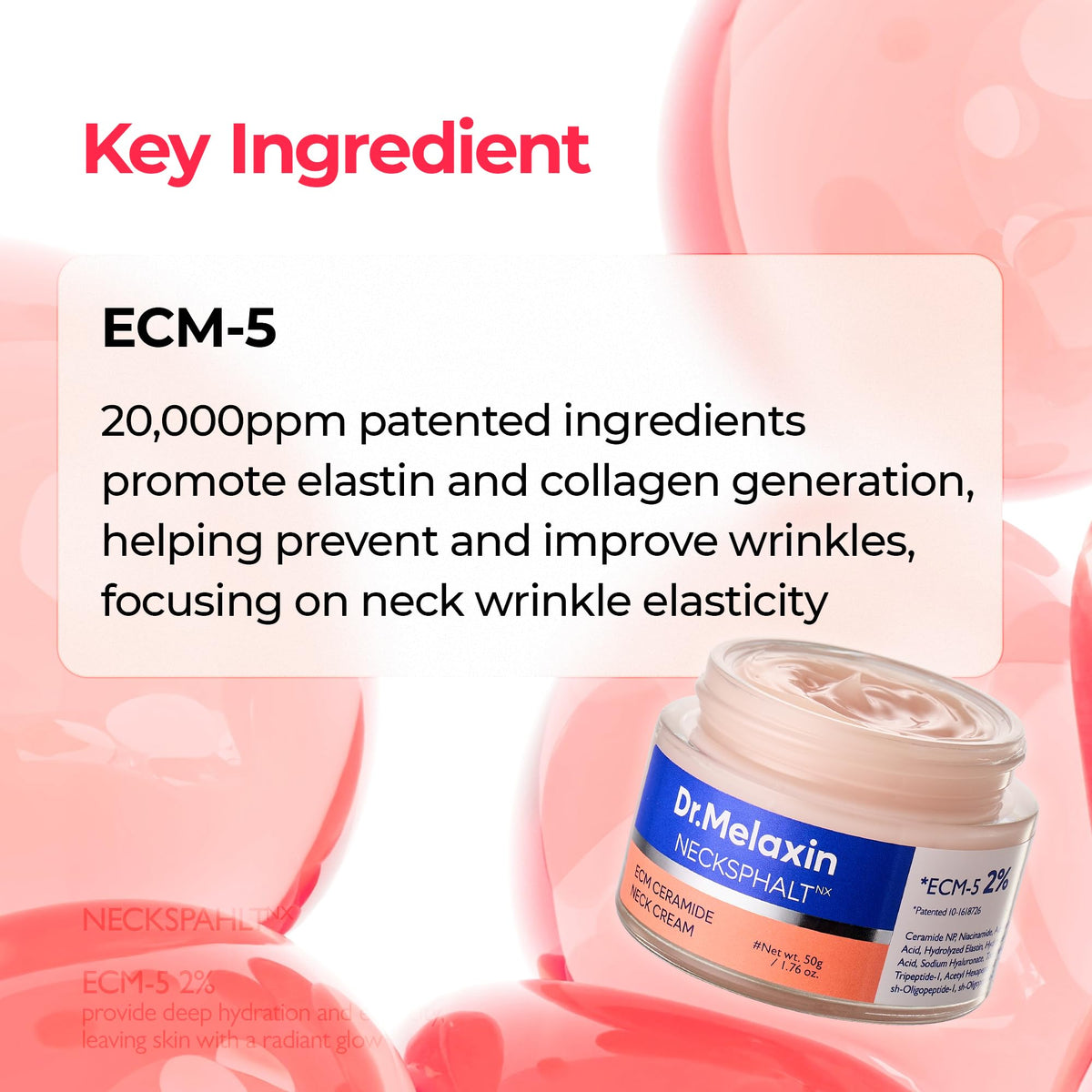 Dr.Melaxin ingredient label highlighting ECM-5 20,000ppm for support