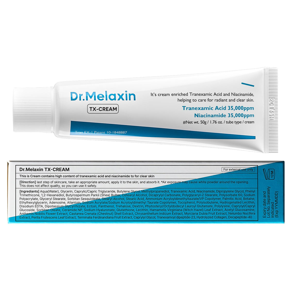 Dr.Melaxin open jar with outer box emphasizing clean formulation