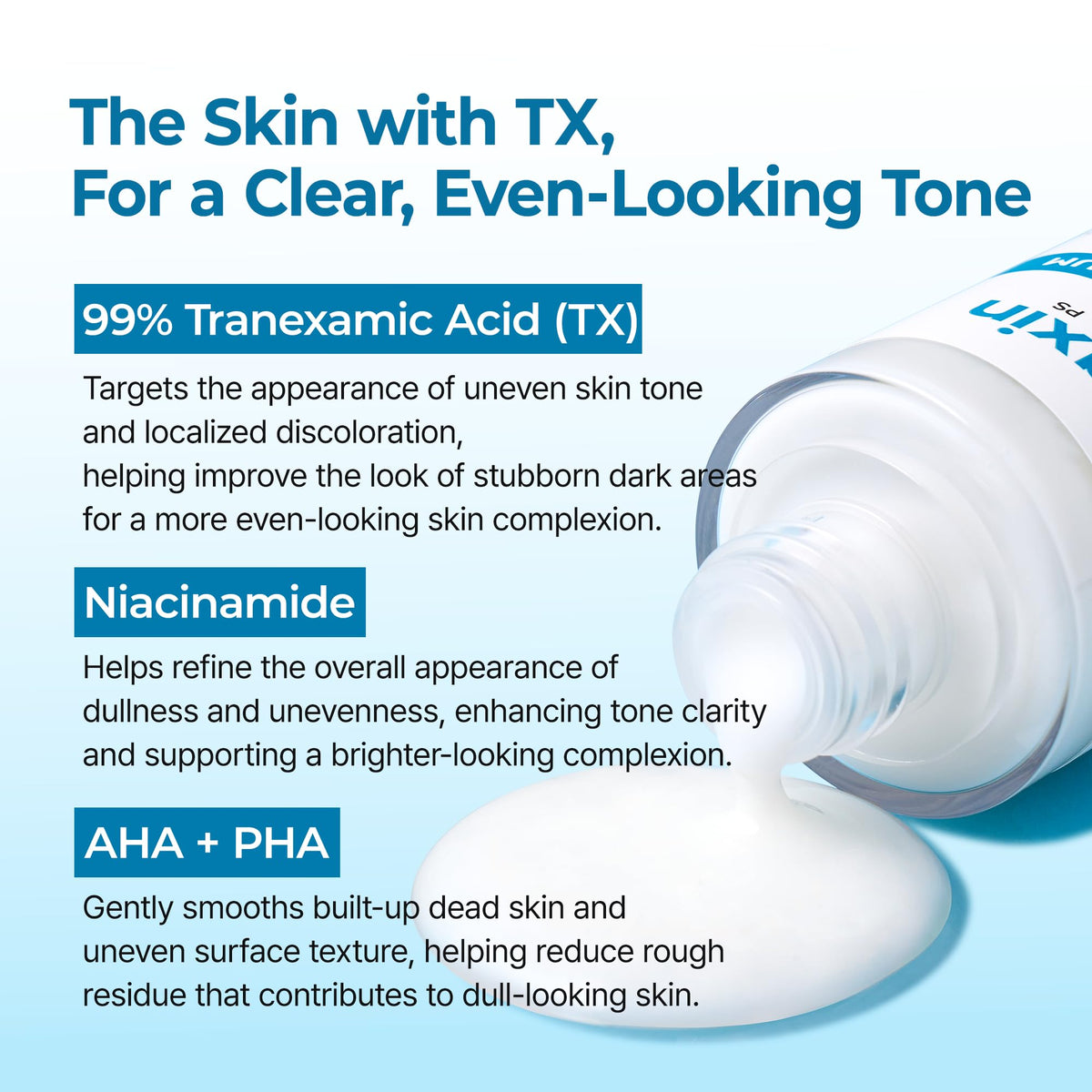 Dr.Melaxin ingredient label highlighting tranexamic acid and niacinamide
