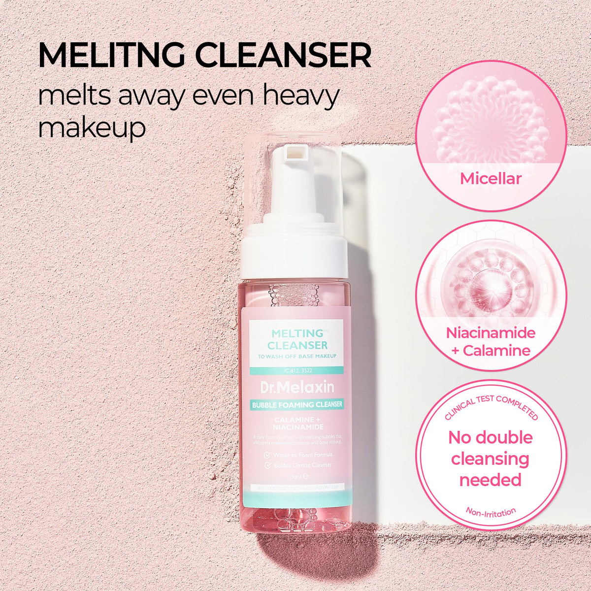 Dr.Melaxin pump dispensing foam demonstrating gentle, airy texture for easy use