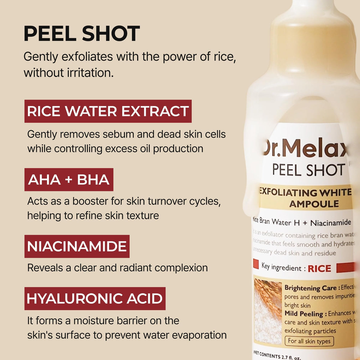 Dr.Melaxin pump of ampoule on hand demonstrating easy, mess-free use