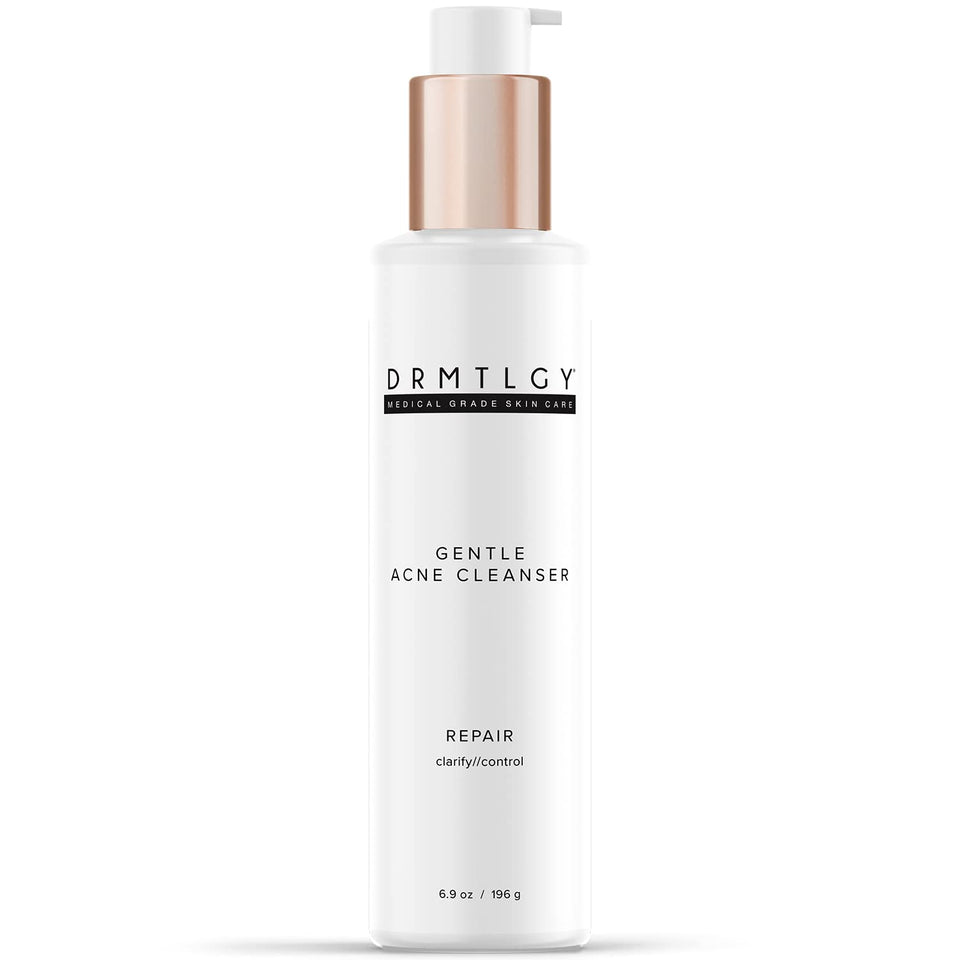 DRMTLGY cleanser front packaging showing bottle and branding for clear skin