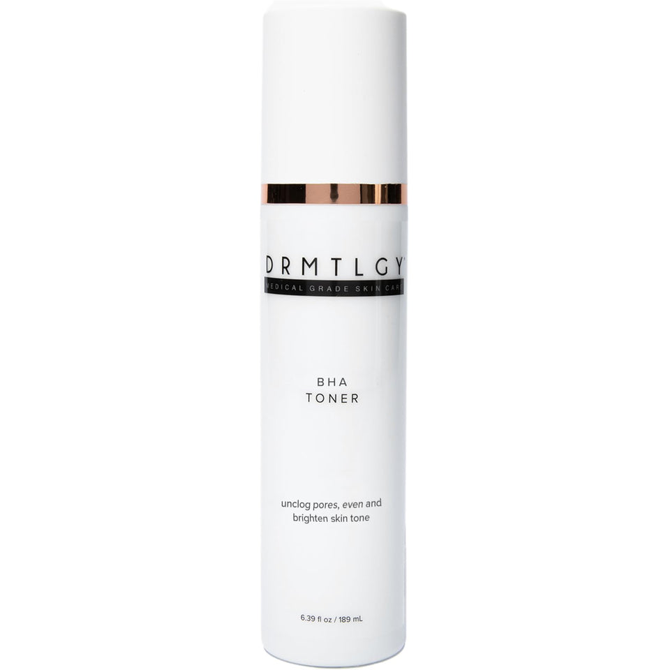 DRMTLGY front packaging of clarifying toner showing bottle and label, benefits visible