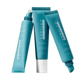 DRMTLGY C Balm size comparison next to common items showing travel-friendly benefit