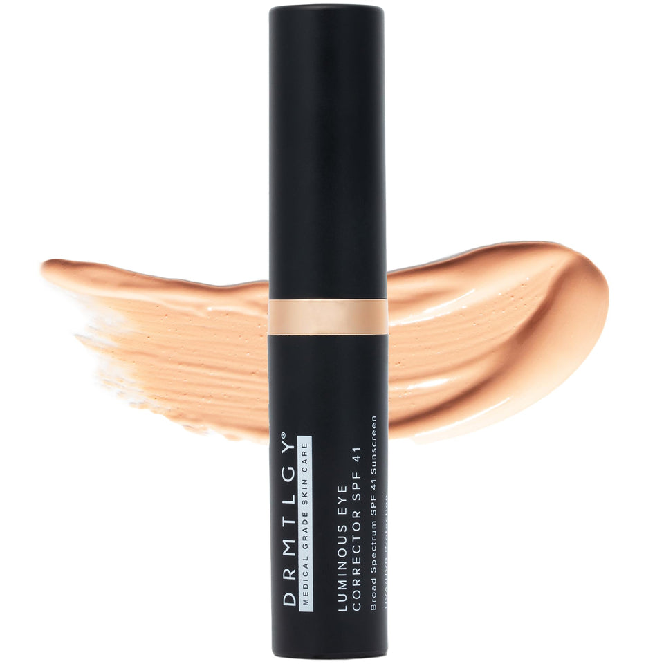 DRMTLGY front packaging of eye corrector showing label and compact tube, brightening benefit