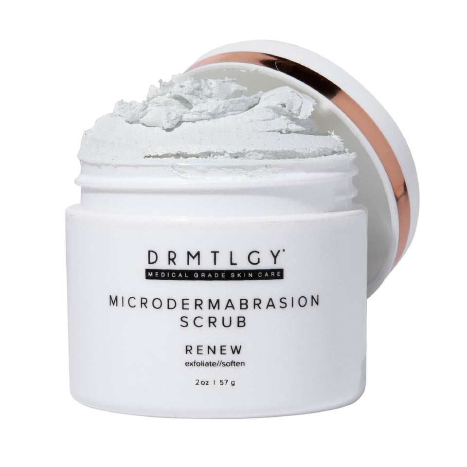 DRMTLGY front packaging showing 2 oz scrub and benefits