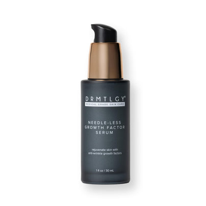 DRMTLGY front view of serum bottle showing sleek packaging and product branding benefit clarity