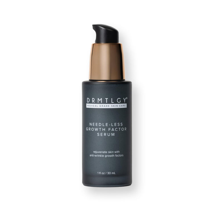 DRMTLGY front view of serum bottle showing sleek packaging and product branding benefit clarity