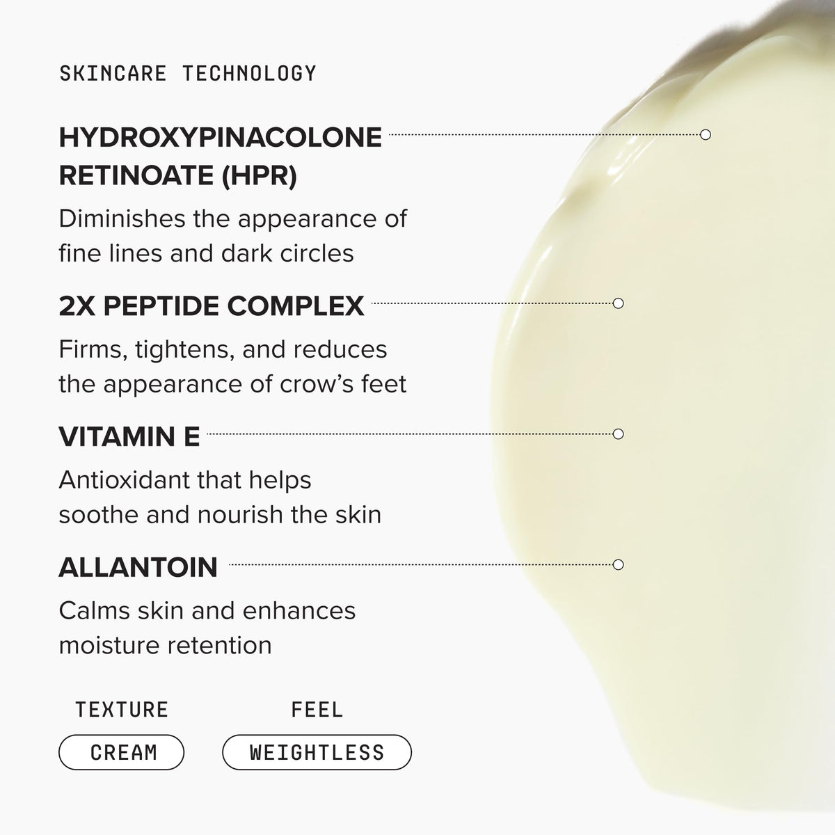 DRMTLGY cream on fingertip illustrating lightweight spreadability