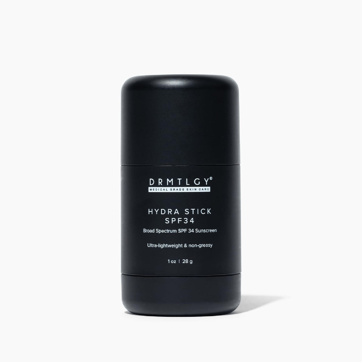 DRMTLGY hydra stick front packaging showing compact travel-ready sunscreen benefit