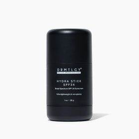 DRMTLGY hydra stick front packaging showing compact travel-ready sunscreen benefit